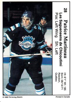 1990-91 7th Inning Sketch QMJHL #28 Patrice Martineau Back