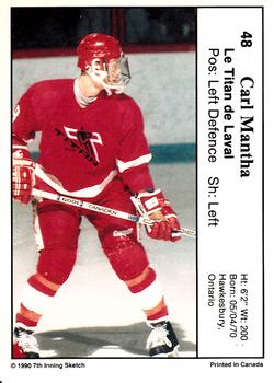 1990-91 7th Inning Sketch QMJHL #48 Carl Mantha Back