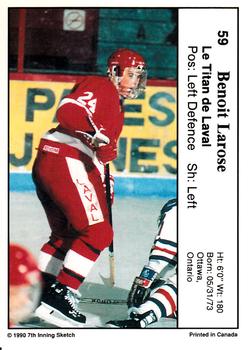 1990-91 7th Inning Sketch QMJHL #59 Benoit Larose Back