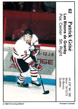 1990-91 7th Inning Sketch QMJHL #62 Patrick Grise Back