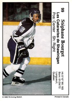 1990-91 7th Inning Sketch QMJHL #99 Stephane Bourget Back