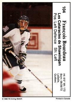 1990-91 7th Inning Sketch QMJHL #104 Francois Bourdeau Back
