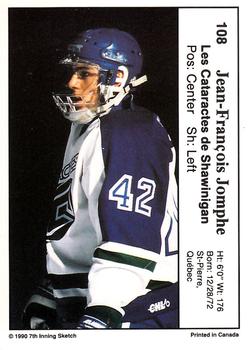 1990-91 7th Inning Sketch QMJHL #108 Jean-Francois Jomphe Back