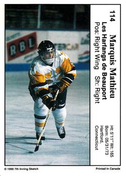 1990-91 7th Inning Sketch QMJHL #114 Marquis Mathieu Back