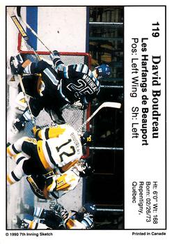 1990-91 7th Inning Sketch QMJHL #119 David Boudreau Back