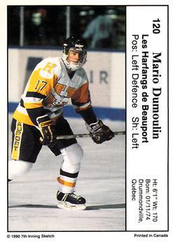 1990-91 7th Inning Sketch QMJHL #120 Mario Dumoulin Back