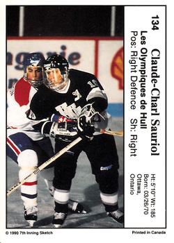 1990-91 7th Inning Sketch QMJHL #134 Claude-Charles Sauriol Back