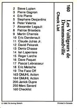 1990-91 7th Inning Sketch QMJHL #160 Drummondville Voltigeurs Back