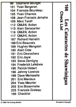 1990-91 7th Inning Sketch QMJHL #166 Shawinigan Cataractes Back