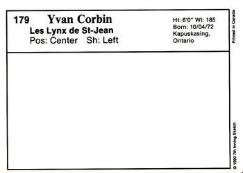 1990-91 7th Inning Sketch QMJHL #179 Yvan Corbin Back