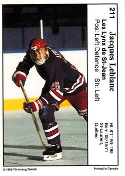 1990-91 7th Inning Sketch QMJHL #211 Jacques Leblanc Back