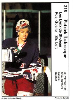 1990-91 7th Inning Sketch QMJHL #215 Patrick Labrecque Back