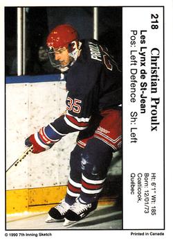 1990-91 7th Inning Sketch QMJHL #218 Christian Proulx Back