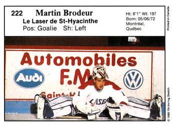 1990-91 7th Inning Sketch QMJHL #222 Martin Brodeur Back