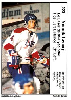1990-91 7th Inning Sketch QMJHL #223 Yannik Lemay Back