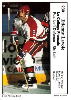 1990-91 7th Inning Sketch QMJHL #230 Etienne Lavoie Back