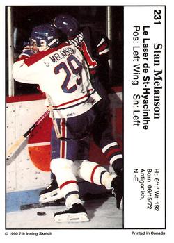 1990-91 7th Inning Sketch QMJHL #231 Stan Melanson Back