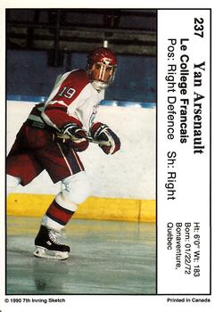 1990-91 7th Inning Sketch QMJHL #237 Yan Arsenault Back