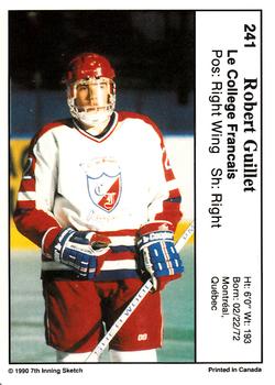 1990-91 7th Inning Sketch QMJHL #241 Robert Guillet Back