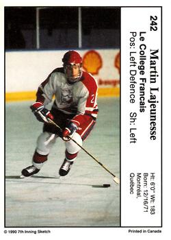 1990-91 7th Inning Sketch QMJHL #242 Martin Lajeunesse Back