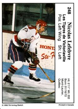 1990-91 7th Inning Sketch QMJHL #248 Nicolas Lefebvre Back
