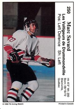 1990-91 7th Inning Sketch QMJHL #250 Marc Savard Back