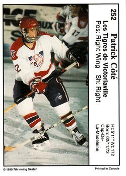 1990-91 7th Inning Sketch QMJHL #252 Patrick Cote Back