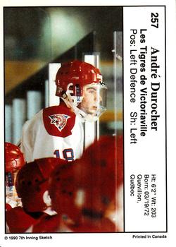 1990-91 7th Inning Sketch QMJHL #257 André Durocher Back