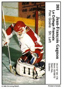 1990-91 7th Inning Sketch QMJHL #263 Jean-Francois Gagnon Back