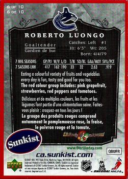 2007-08 Upper Deck Sunkist #6 Roberto Luongo Back
