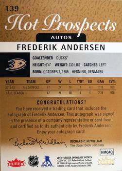 2013-14 Fleer Showcase #139 Frederik Andersen Back