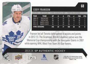 2013-14 SP Authentic #68 Cody Franson Back