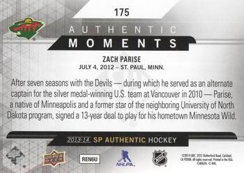 2013-14 SP Authentic #175 Zach Parise Back