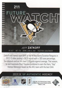 2013-14 SP Authentic #211 Jeff Zatkoff Back