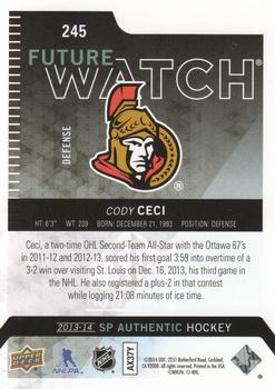 2013-14 SP Authentic #245 Cody Ceci Back