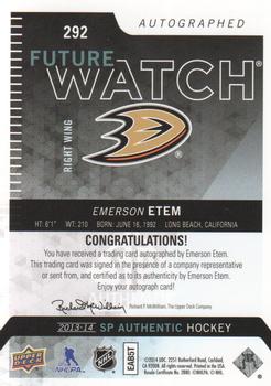 2013-14 SP Authentic #292 Emerson Etem Back
