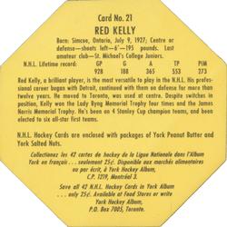 1961-62 York Peanut Butter (Yellow Back) #21 Red Kelly Back