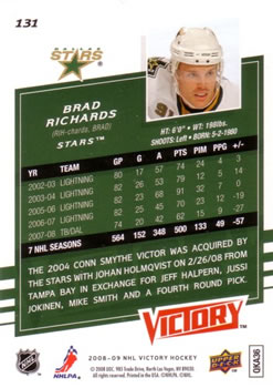 2008-09 Upper Deck Victory #131 Brad Richards Back