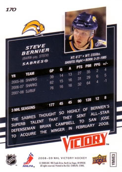 2008-09 Upper Deck Victory #170 Steve Bernier Back
