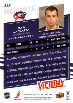 2008-09 Upper Deck Victory #215 Dan LaCosta Back