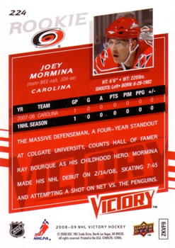2008-09 Upper Deck Victory #224 Joey Mormina Back