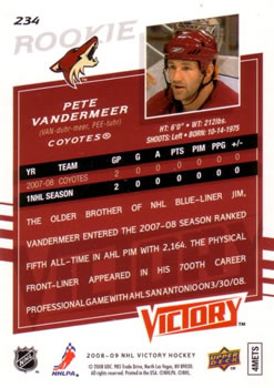 2008-09 Upper Deck Victory #234 Peter Vandermeer Back