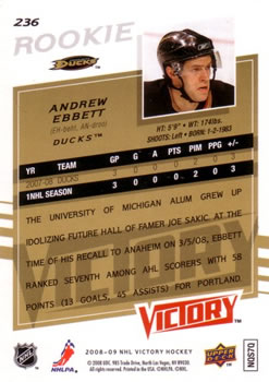 2008-09 Upper Deck Victory #236 Andrew Ebbett Back