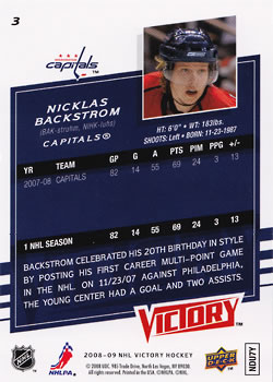 2008-09 Upper Deck Victory #3 Nicklas Backstrom Back