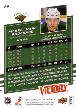 2008-09 Upper Deck Victory #99 Pierre-Marc Bouchard Back