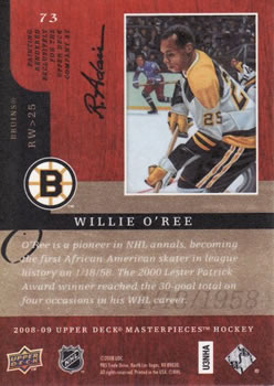 2008-09 Upper Deck Masterpieces #73 Willie O'Ree Back