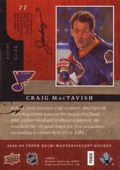 2008-09 Upper Deck Masterpieces #77 Craig MacTavish Back