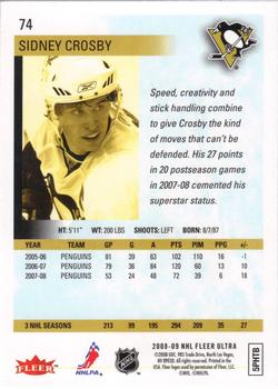 2008-09 Ultra #74 Sidney Crosby Back