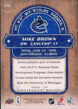 2008-09 Upper Deck Artifacts #230 Mike Brown Back