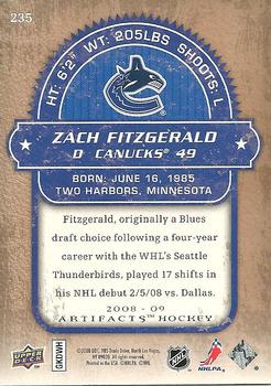 2008-09 Upper Deck Artifacts #235 Zach Fitzgerald Back